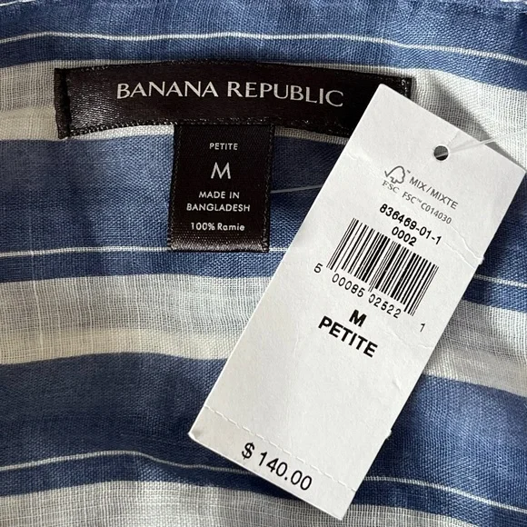 Banana Republic Ramie Popover Shirt Dress Navy White Stripes Size MP Preppy NWT - Picture 11 of 16